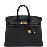 Hermes Birkin 25 Black Matte Alligator and Togo Touch Gold Hardware