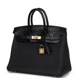 Hermes Birkin 25 Black Matte Alligator and Togo Touch Gold Hardware