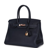 Hermes Birkin 30 Bleu Nuit Togo Rose Gold Hardware