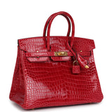 Hermes Birkin 25 Braise Shiny Porosus Crocodile Gold Hardware