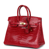 Hermes Birkin 25 Braise Shiny Porosus Crocodile Gold Hardware