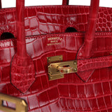 Hermes Birkin 25 Braise Shiny Porosus Crocodile Gold Hardware