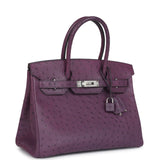 Pre-owned Hermes Birkin 30 Violet Ostrich Palladium Hardware