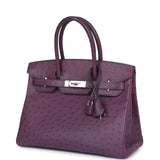 Pre-owned Hermes Birkin 30 Violet Ostrich Palladium Hardware