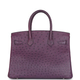 Pre-owned Hermes Birkin 30 Violet Ostrich Palladium Hardware