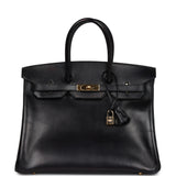 Pre-owned Hermes Birkin 35 Black Box Gold Hardware