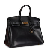 Pre-owned Hermes Birkin 35 Black Box Gold Hardware