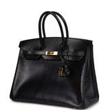 Pre-owned Hermes Birkin 35 Black Box Gold Hardware