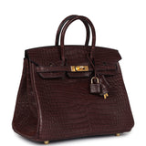 Pre-owned Hermes Birkin 25 Rouge Sellier Matte Porosus Crocodile Gold Hardware