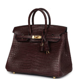 Pre-owned Hermes Birkin 25 Rouge Sellier Matte Porosus Crocodile Gold Hardware