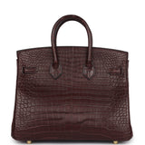 Pre-owned Hermes Birkin 25 Rouge Sellier Matte Porosus Crocodile Gold Hardware