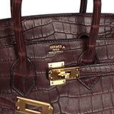 Pre-owned Hermes Birkin 25 Rouge Sellier Matte Porosus Crocodile Gold Hardware