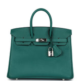 Pre-owned Hermes Birkin 25 Malachite Epsom Palladium Hardware