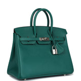 Pre-owned Hermes Birkin 25 Malachite Epsom Palladium Hardware