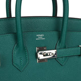 Pre-owned Hermes Birkin 25 Malachite Epsom Palladium Hardware