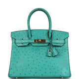 Pre-owned Hermes Birkin 30 Vert Verone Ostrich Gold Hardware