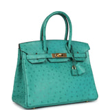 Pre-owned Hermes Birkin 30 Vert Verone Ostrich Gold Hardware