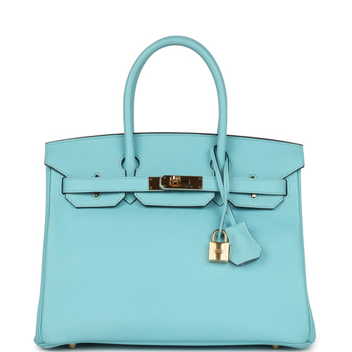 Pre-owned Hermes Birkin 30 Bleu Atoll Epsom Gold Hardware