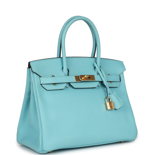 Pre-owned Hermes Birkin 30 Bleu Atoll Epsom Gold Hardware