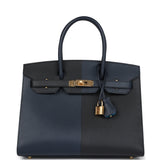 Hermes Casaque Birkin Sellier 30 Black, Bleu Indigo and Bleu Zanzibar Epsom Gold Hardware