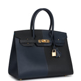 Hermes Casaque Birkin Sellier 30 Black, Bleu Indigo and Bleu Zanzibar Epsom Gold Hardware