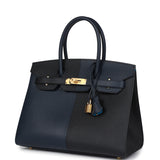 Hermes Casaque Birkin Sellier 30 Black, Bleu Indigo and Bleu Zanzibar Epsom Gold Hardware