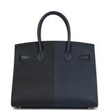 Hermes Casaque Birkin Sellier 30 Black, Bleu Indigo and Bleu Zanzibar Epsom Gold Hardware