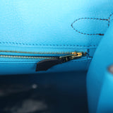 Hermes Casaque Birkin Sellier 30 Black, Bleu Indigo and Bleu Zanzibar Epsom Gold Hardware