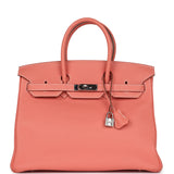 Pre-owned Hermes Birkin 35 Crevette Clemence Palladium Hardware