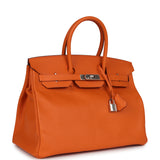 Pre-owned Hermes Birkin 35 Orange Epsom Palladium Hardware