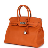 Pre-owned Hermes Birkin 35 Orange Epsom Palladium Hardware