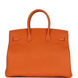 Pre-owned Hermes Birkin 35 Orange Epsom Palladium Hardware