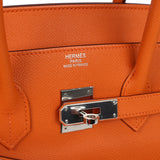 Pre-owned Hermes Birkin 35 Orange Epsom Palladium Hardware