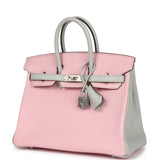 Hermes Special Order (HSS) Birkin 25 Rose Sakura and Gris Perle Chevre Mysore Brushed Palladium Hardware