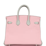 Hermes Special Order (HSS) Birkin 25 Rose Sakura and Gris Perle Chevre Mysore Brushed Palladium Hardware