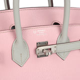 Hermes Special Order (HSS) Birkin 25 Rose Sakura and Gris Perle Chevre Mysore Brushed Palladium Hardware