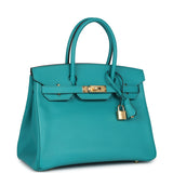 Pre-owned Hermes Birkin 30 Bleu Paon Epsom Gold Hardware