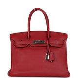 Pre-owned Hermes Birkin 30 Rouge Garance Togo Palladium Hardware