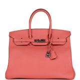 Pre-owned Hermes Birkin 35 Flamingo Epsom Palladium Hardware