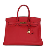 Pre-owned Hermes Birkin 35 Rouge Casaque Epsom Gold Hardware