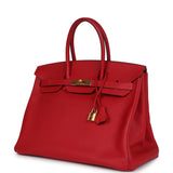 Pre-owned Hermes Birkin 35 Rouge Casaque Epsom Gold Hardware