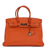 Pre-owned Hermes Birkin 35 Orange Togo Palladium Hardware