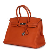 Pre-owned Hermes Birkin 35 Orange Togo Palladium Hardware