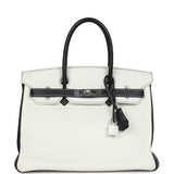 Pre-owned Hermes Special Order (HSS) Birkin 30 White and Black Clemence Palladium Hardware