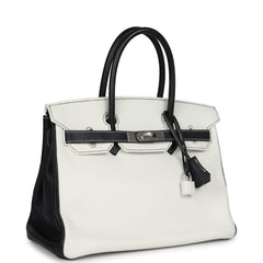 Pre-owned Hermes Special Order (HSS) Birkin 30 White and Black Clemence Palladium Hardware