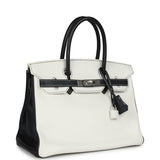 Pre-owned Hermes Special Order (HSS) Birkin 30 White and Black Clemence Palladium Hardware