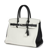 Pre-owned Hermes Special Order (HSS) Birkin 30 White and Black Clemence Palladium Hardware