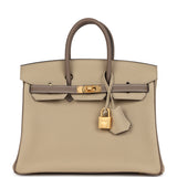 Hermes Special Order (HSS) Birkin 25 Etoupe and Trench Togo Brushed Gold Hardware