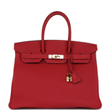 Pre-owned Hermes Birkin 35 Rouge Casaque Togo Gold Hardware