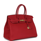 Pre-owned Hermes Birkin 35 Rouge Casaque Togo Gold Hardware